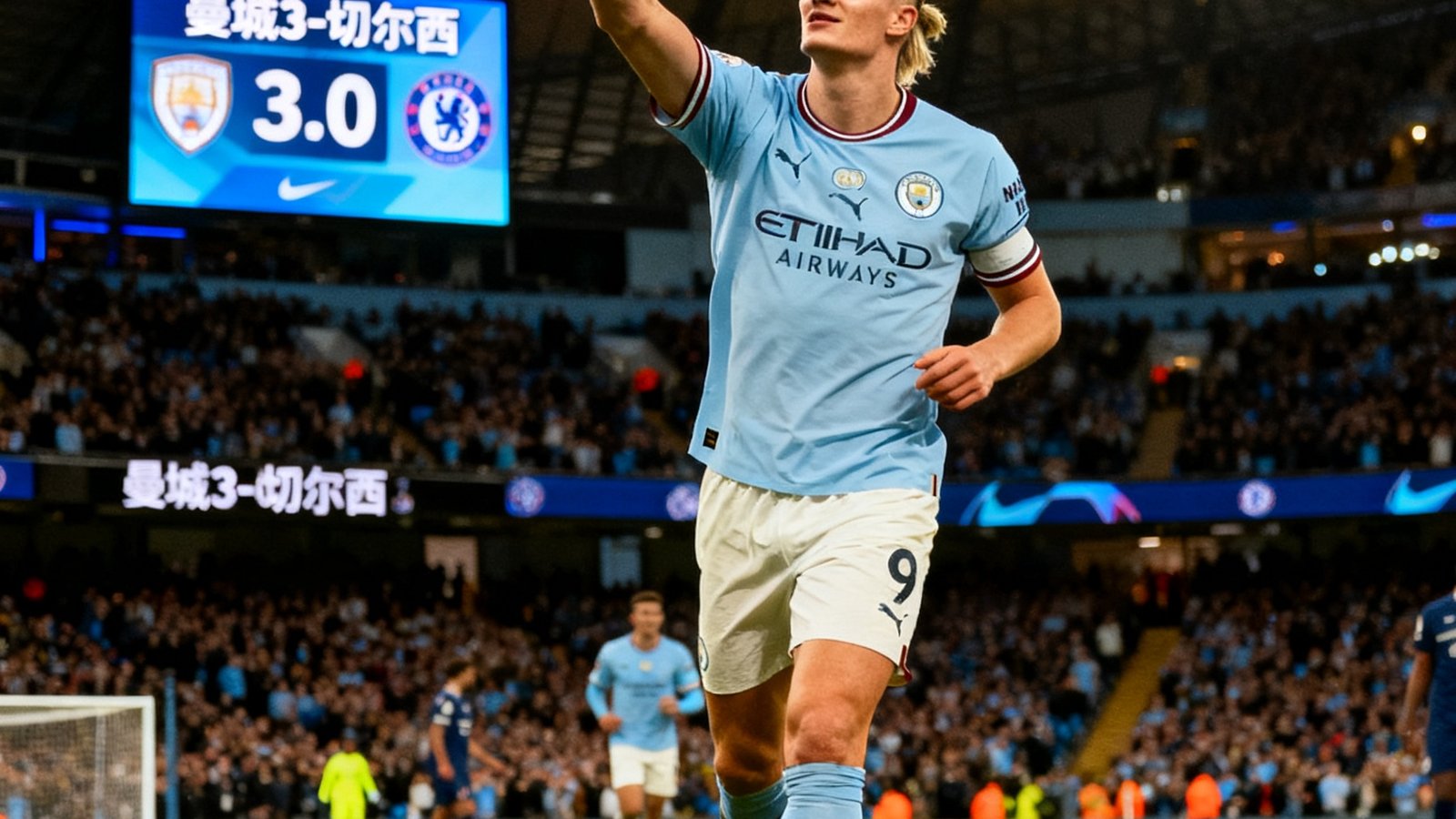 曼城3-0切尔西赛后战报，哈兰德手指天空庆祝进球